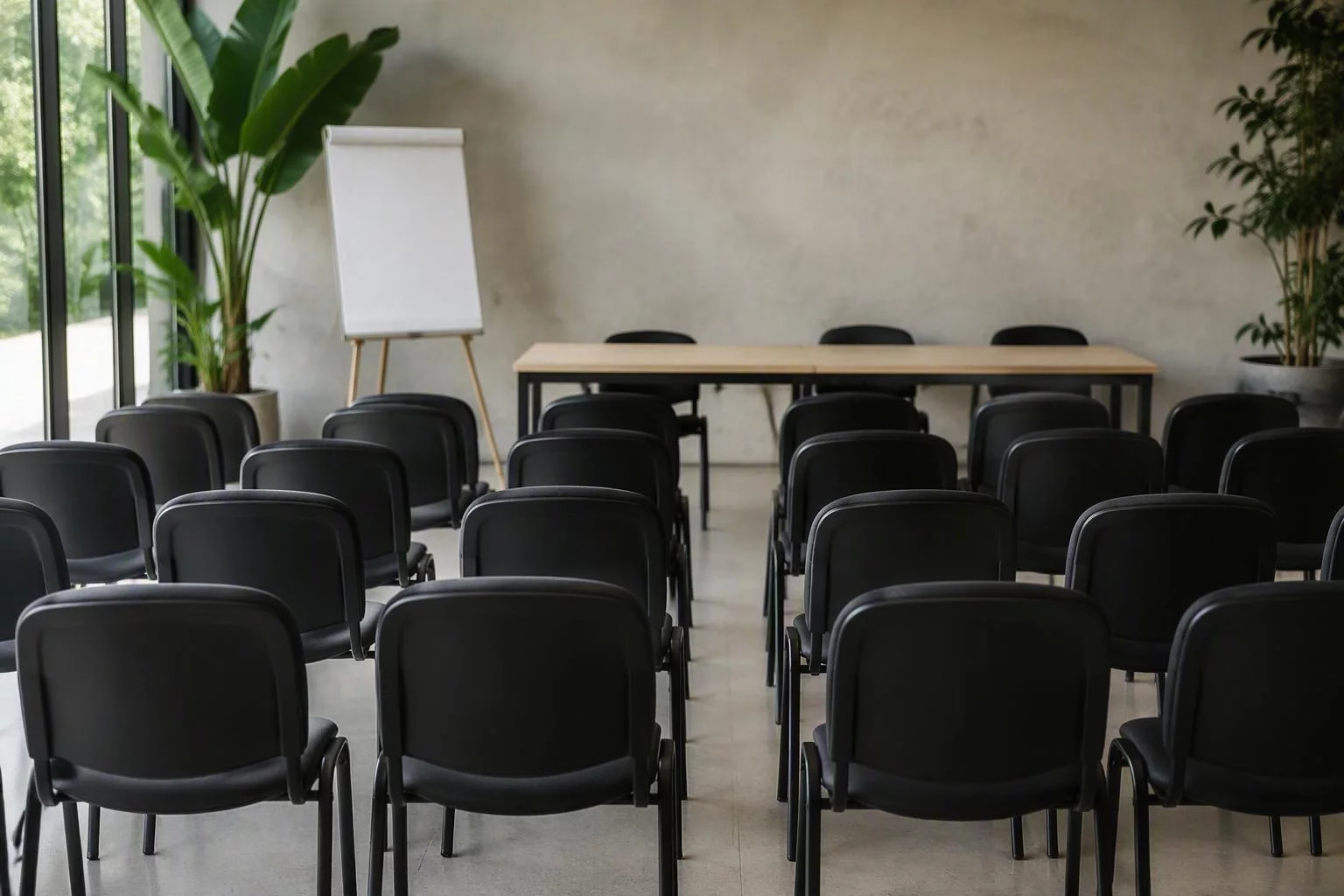 Cadeiras enfileiradas na sala onde a rede faz a reunião mensal